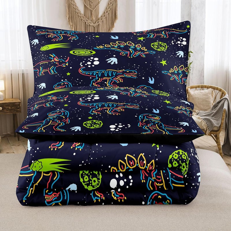 NINENINE Dinosaur Comforter Sets for Boys,Kids Dinosaur Bedding Set,Twin Size Bedding Sets for Boys Kids,Dark Blue Comforter Set with 1 Comforter 1 Pillowcase - Image 4